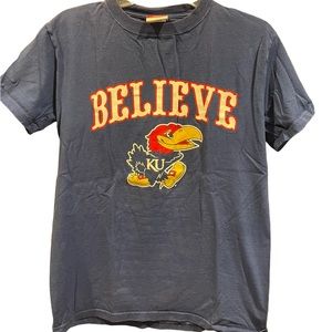 Champion KU Jayhawk Believe Unisex Crewneck Blue Graphic Tee Size Unisex Small